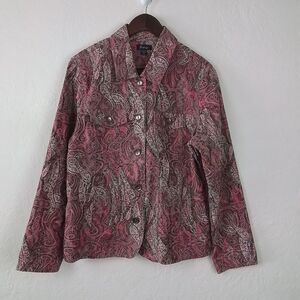 Y2K Analogy Jacquard Twill Jacket XL Pink Embroidered Button Front Stretc Blazer